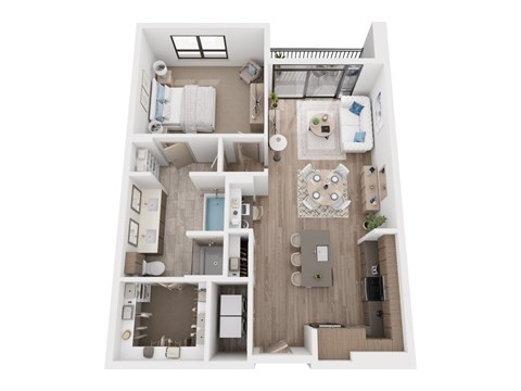 Floor plan for 1 bed, 1 bath, 949 sqft